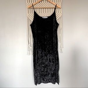 Boutique Black Velvet Spaghetti Strap Slip Dress